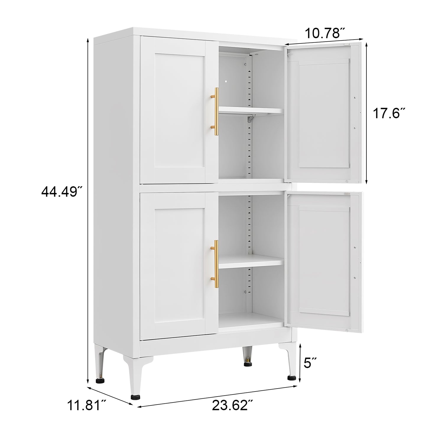 White metal kitchen storage cabinet, kitchen pantry storage cabinet with door and shelf, adjustable leveling feet