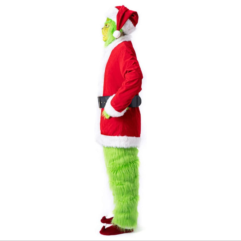 Halloween Green Haired Monster Grinch cosplay costume Santa Claus with woolen pants set cosplay costume