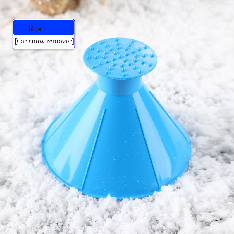 Multifunctional conical de icing device, windshield, car ice scraper, funnel de icing device, snow scraper, circular scraper