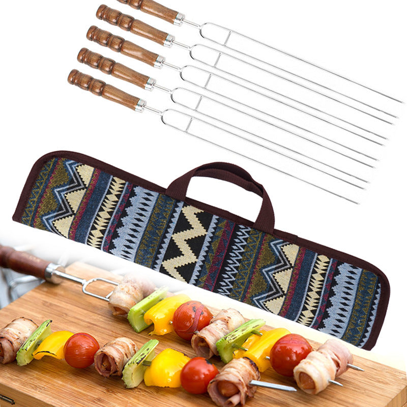 Outdoor Grill Grill Fork Wood Handle U Type Grill Pin Stainless Steel Grill Stick Wood Handle U Type Roast Pin Picnic Grill Meat