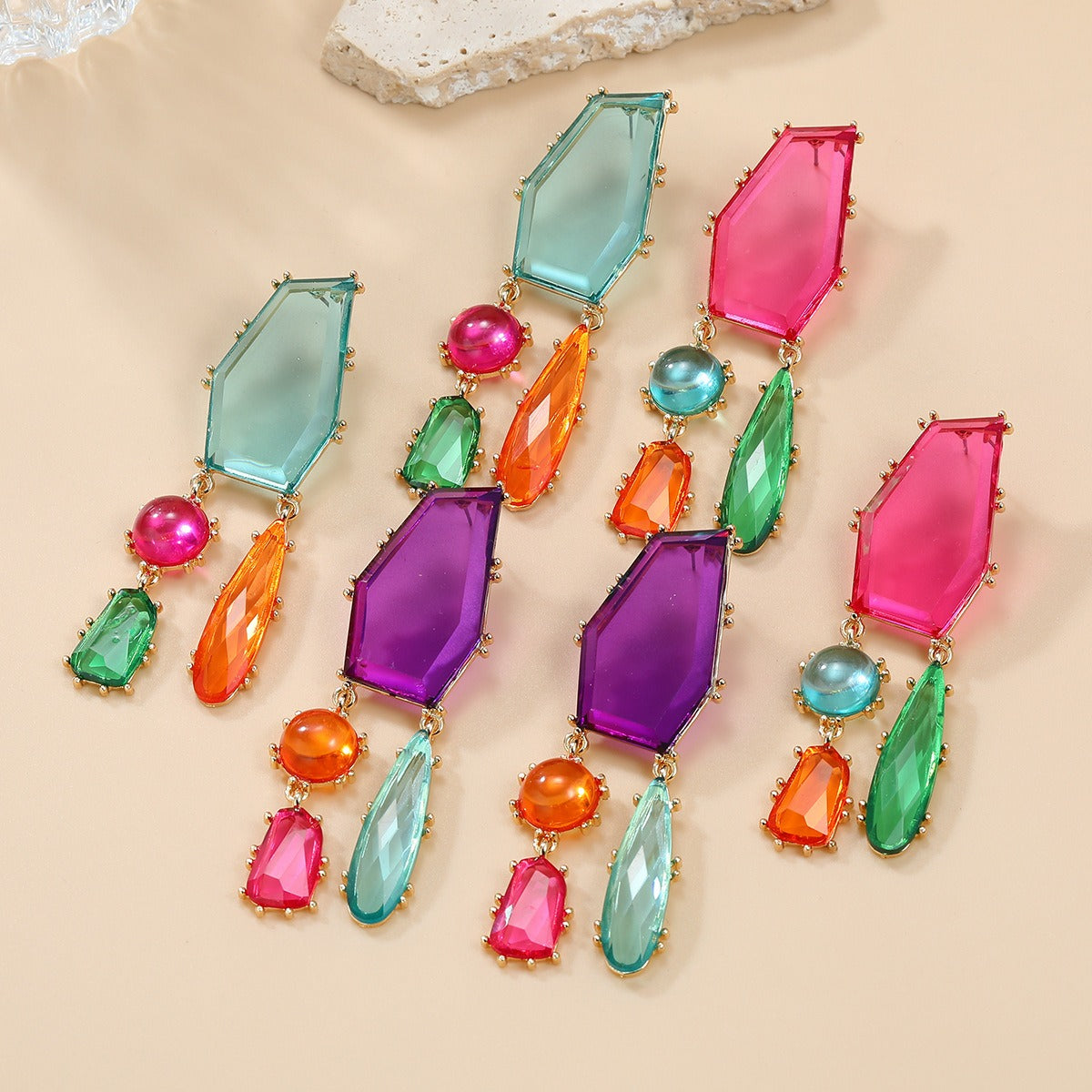 Earrings exaggerated earrings women's geometric shapes color blocked earrings Bohemian style