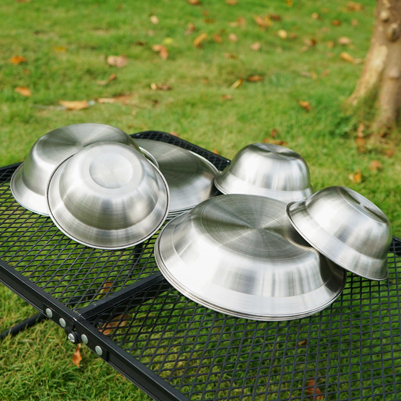 Outdoor Stainless Steel Dinner Plate Bowl 16-Piece Set Of Self-Driving Tour Portable Camping Barbecue Plate Household Soup Pot Plate