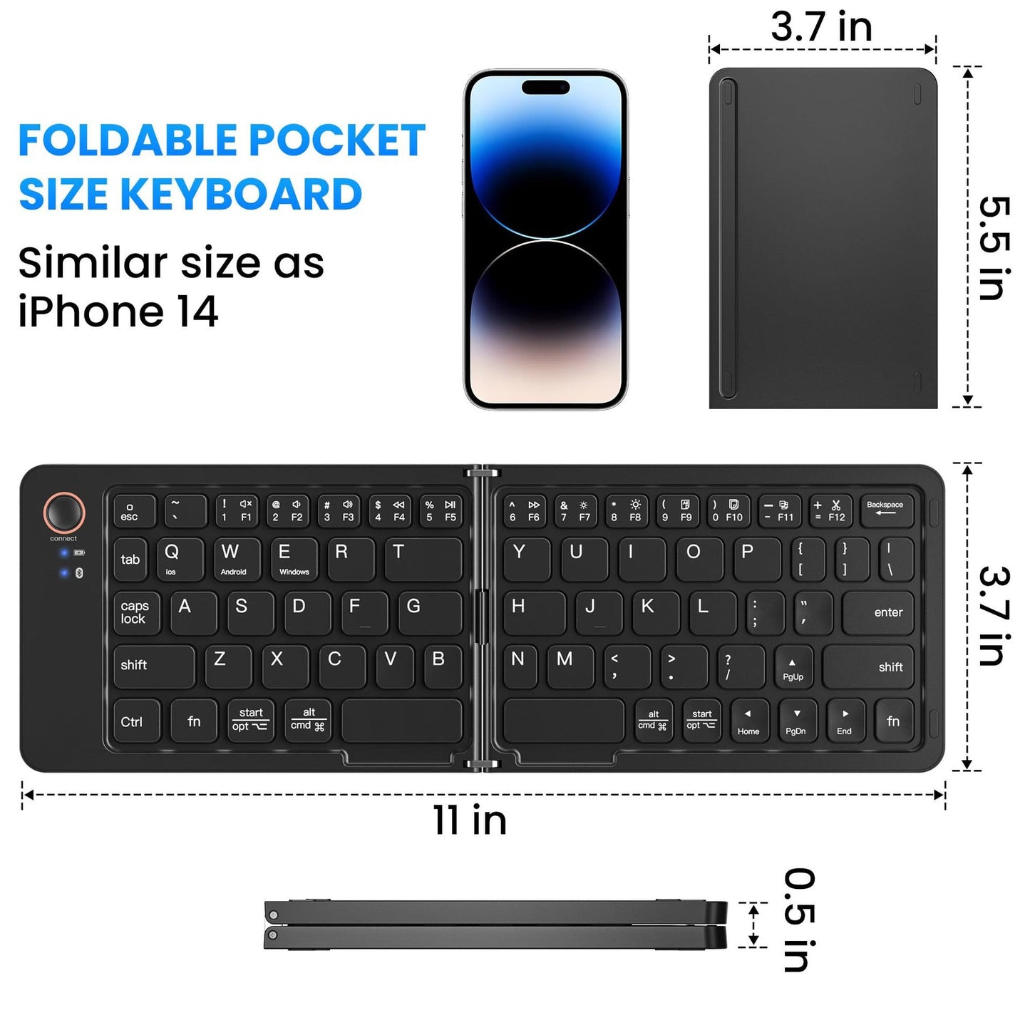 Ultra slim folding portable charging dual-mode Bluetooth keyboard with one click connection