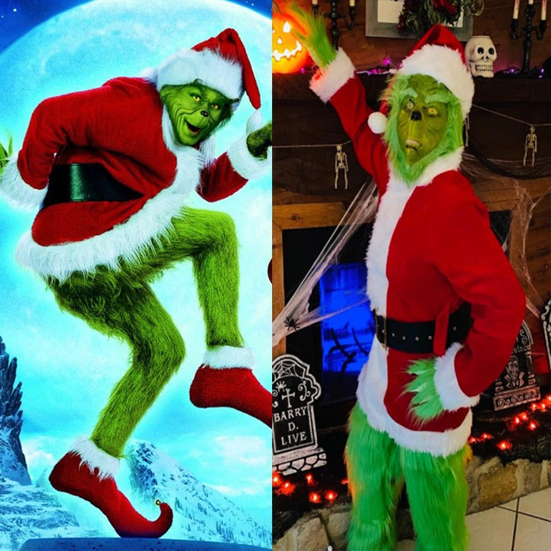 Halloween Green Haired Monster Grinch cosplay costume Santa Claus with woolen pants set cosplay costume