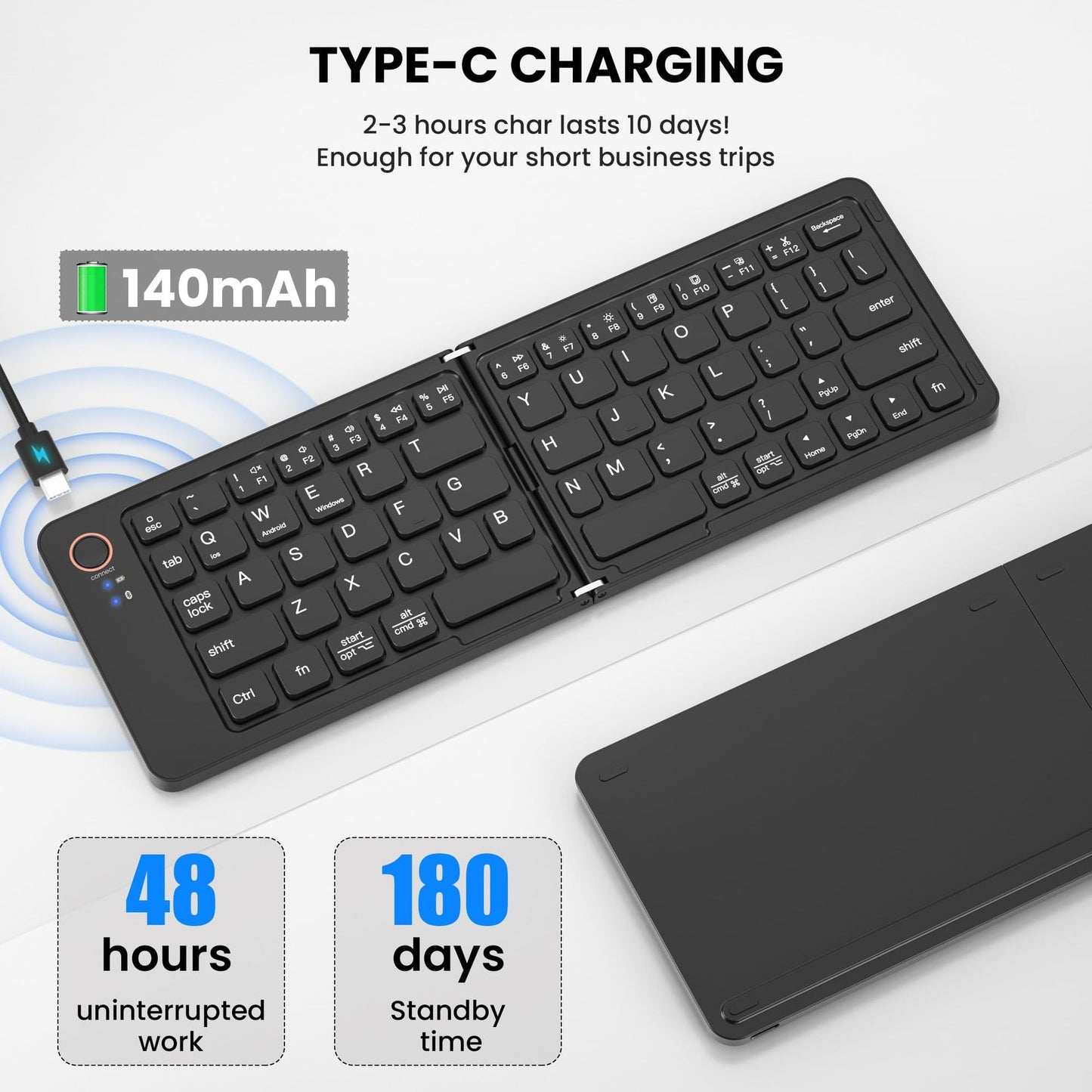 Ultra slim folding portable charging dual-mode Bluetooth keyboard with one click connection