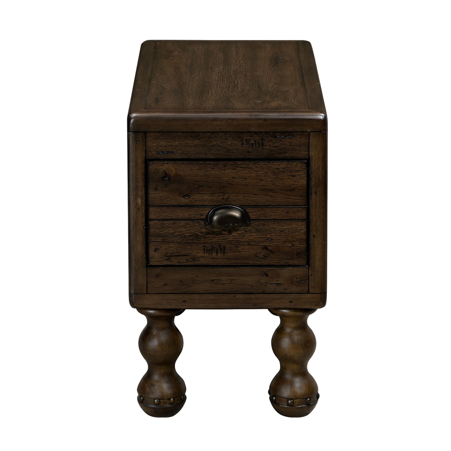 Solid wood end table, rectangular 23.6 inch narrow edge table with drawers, vintage bedside table, Espresso