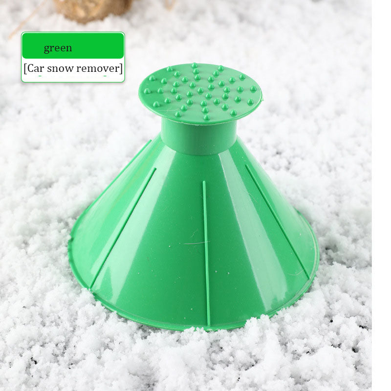 Multifunctional conical de icing device, windshield, car ice scraper, funnel de icing device, snow scraper, circular scraper