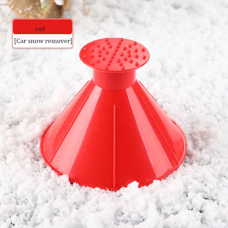 Multifunctional conical de icing device, windshield, car ice scraper, funnel de icing device, snow scraper, circular scraper