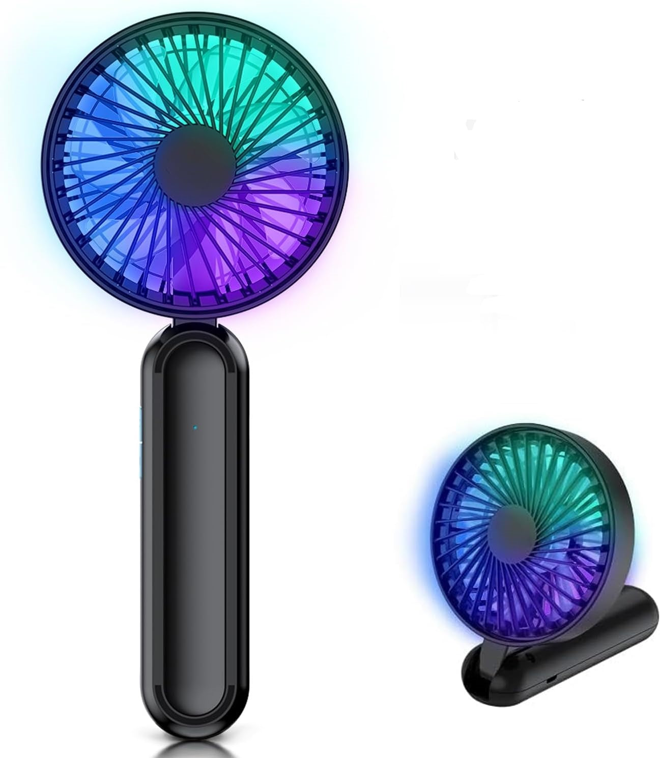 Portable handheld fan, personal USB handheld fan with RGB color lights, 5-speed foldable desk fan with rechargeable battery