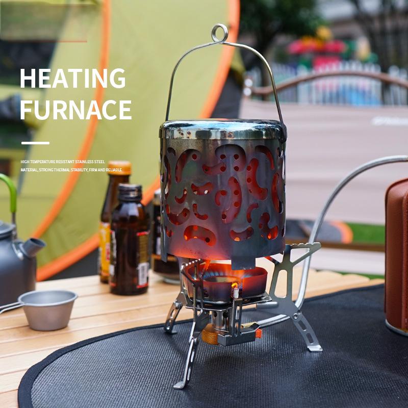 Outdoor mini stainless steel heating stove, autumn and winter camping heater, multifunctional portable heating energy heating co