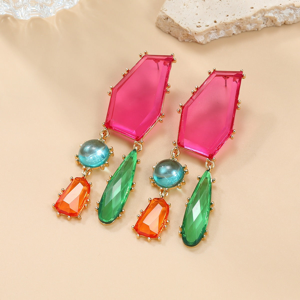 Earrings exaggerated earrings women's geometric shapes color blocked earrings Bohemian style