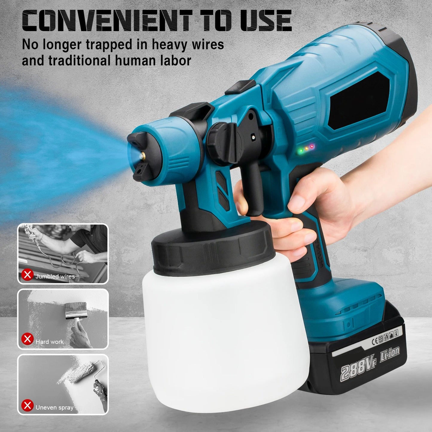 1000ML Electric Spray Gun High Power Cordless Paint Sprayer HVLP Auto Furniture Steel Coating Airbrush For Makita 21V Battery