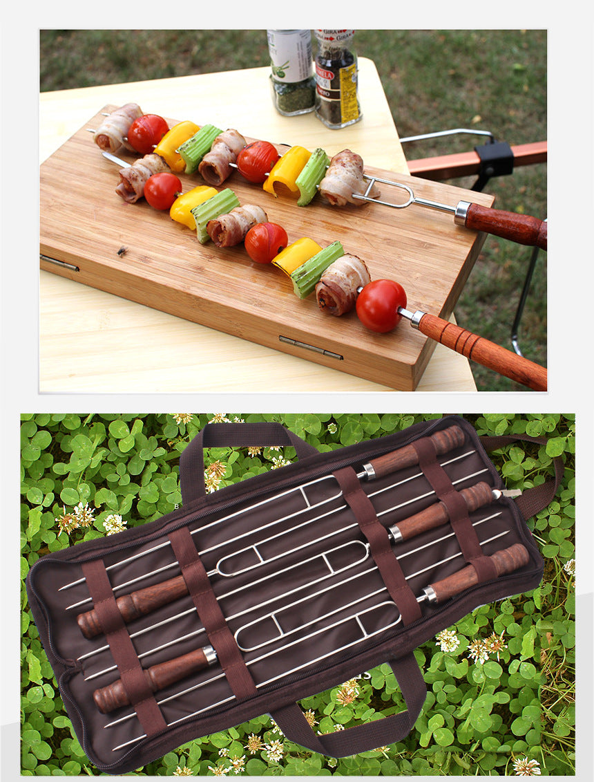 Outdoor Grill Grill Fork Wood Handle U Type Grill Pin Stainless Steel Grill Stick Wood Handle U Type Roast Pin Picnic Grill Meat