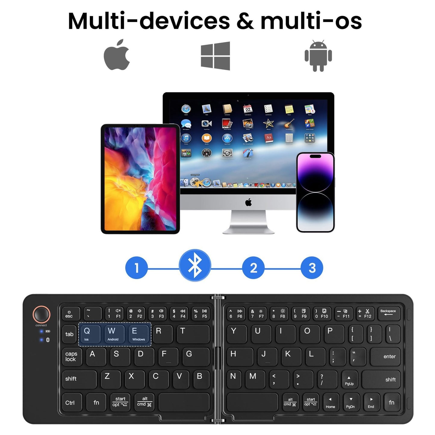 Ultra slim folding portable charging dual-mode Bluetooth keyboard with one click connection