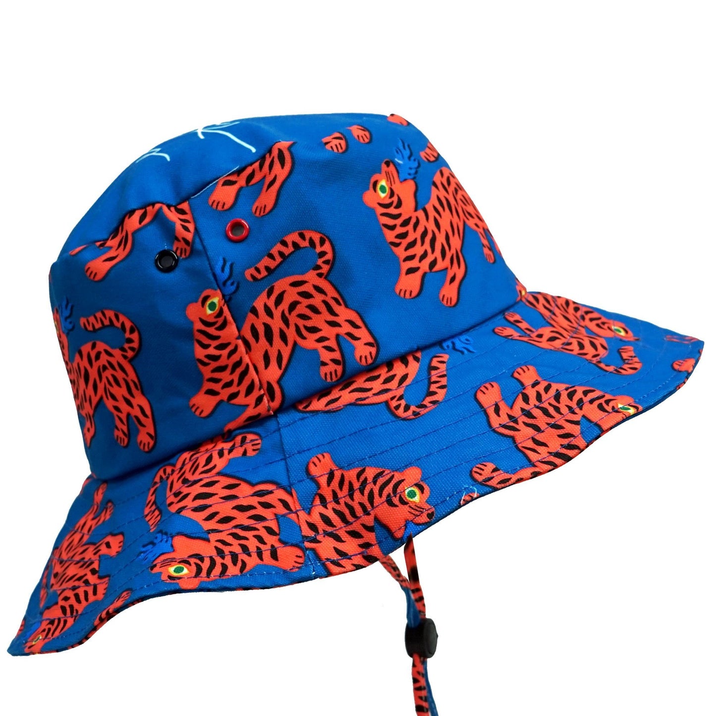 Fire Red Tiger Blue Wide Bucket Hat