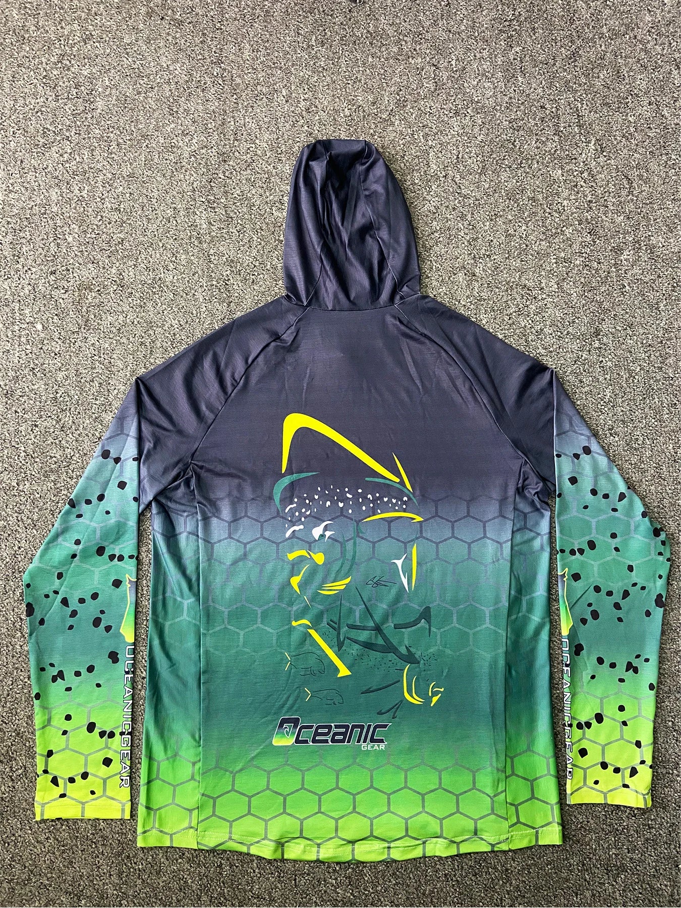 Men's Fishing Hoodie Long Sleeve Jersey UPF 50+ UV Resistant Running Fishing Wear Green Breathable Team Customized Fish Shirt