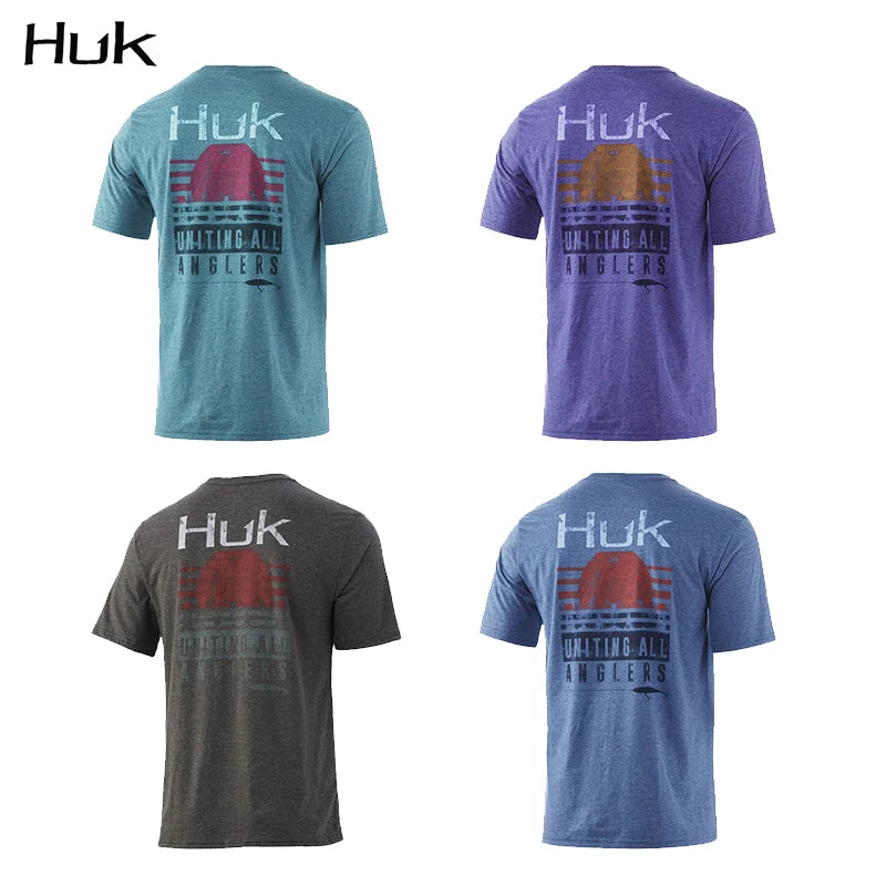 HUK Men's Casual Outdoor Sports T-shirt Short Sleeve Fishing Shirt Upf 50 Clothes Performance Fishing Clothing Leisure Run Top