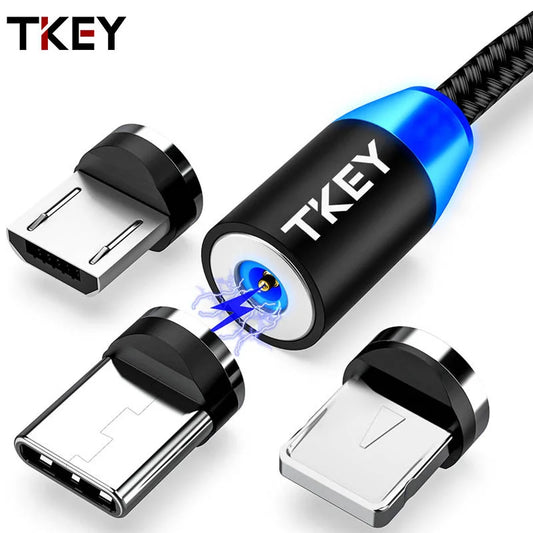 Tkey Magnetic USB Cable For iPhone 12 11 Xiaomi Samsung Huawei Type C Cable Mobile Phone Cable USB Cord Fast Charging Wire