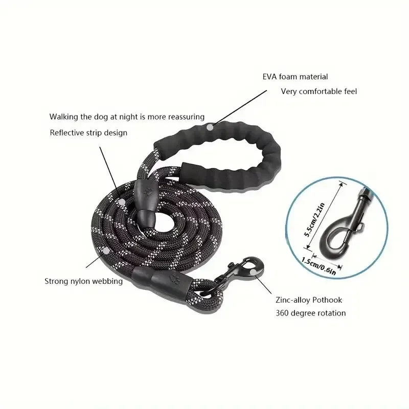 Reflective Dog Leash With Comfortable Padded Handle - Double Heavy Duty Traction Rope For Strong Dogs - Enhance Safety And Contr