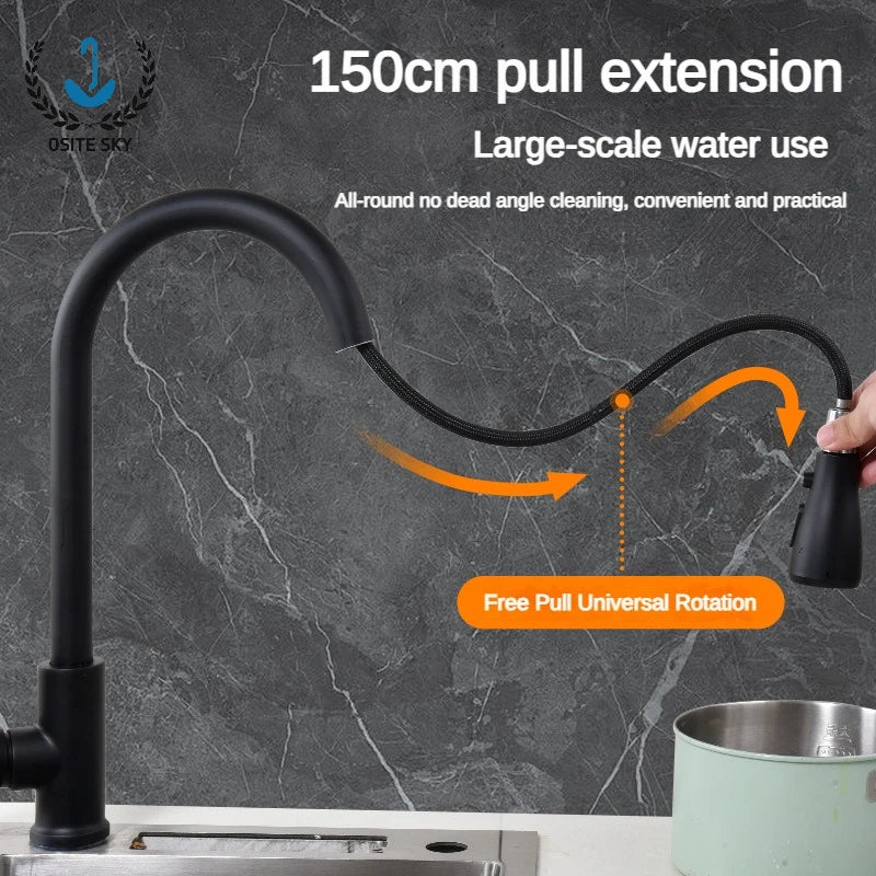 Pull-out Kitchen Faucet Hot and Cold Two-in-one Household Extension Splash-proof Ceramic Spool Faucet Gourmet Sink Faucet