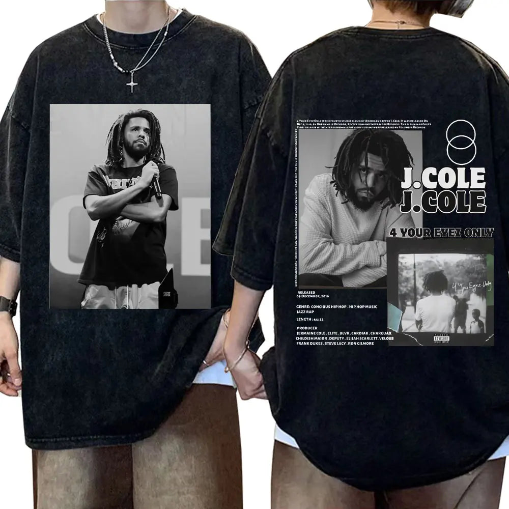 Rapper J Cole Washed T-shirt Vintage Style Music Album Concert Graphic Tshirts Men's Harajuku Hip Hop Punk Street T Shirt Unisex