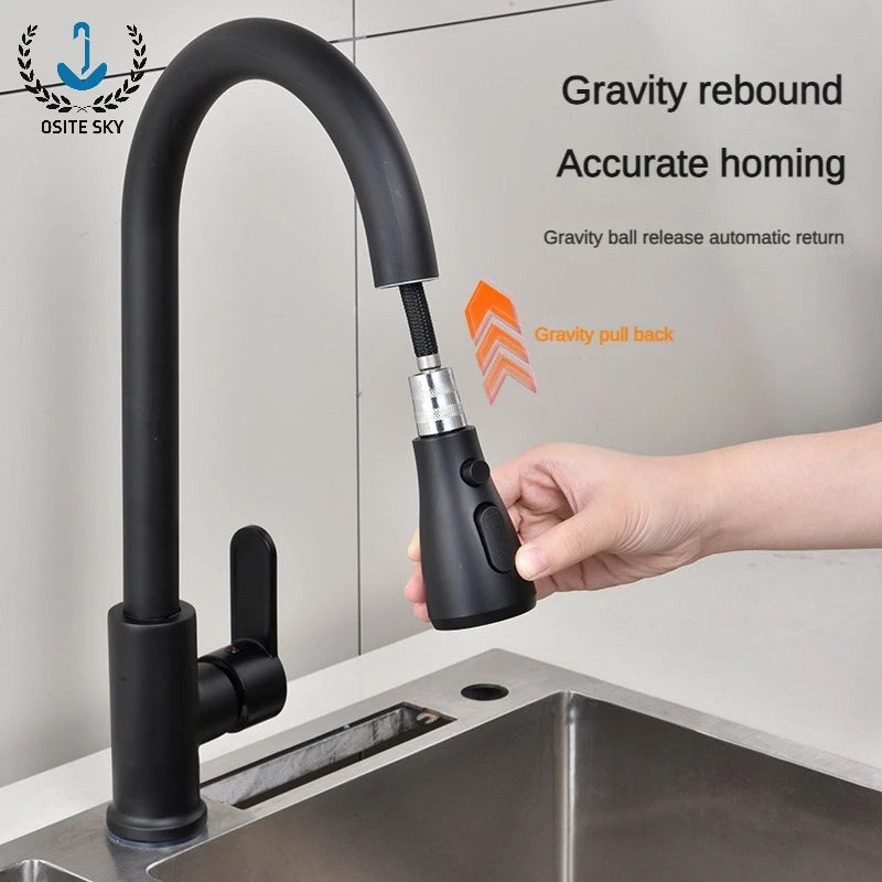 Pull-out Kitchen Faucet Hot and Cold Two-in-one Household Extension Splash-proof Ceramic Spool Faucet Gourmet Sink Faucet