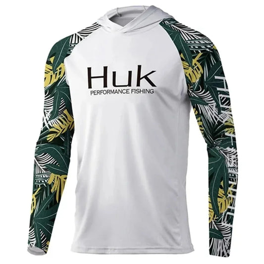 HUK Hooded Fishing Shirts Men's Long Sleeve Fishing Clothing Quick Dry Fishing T Shirt Sun Protection Breathable Fishing Apparel