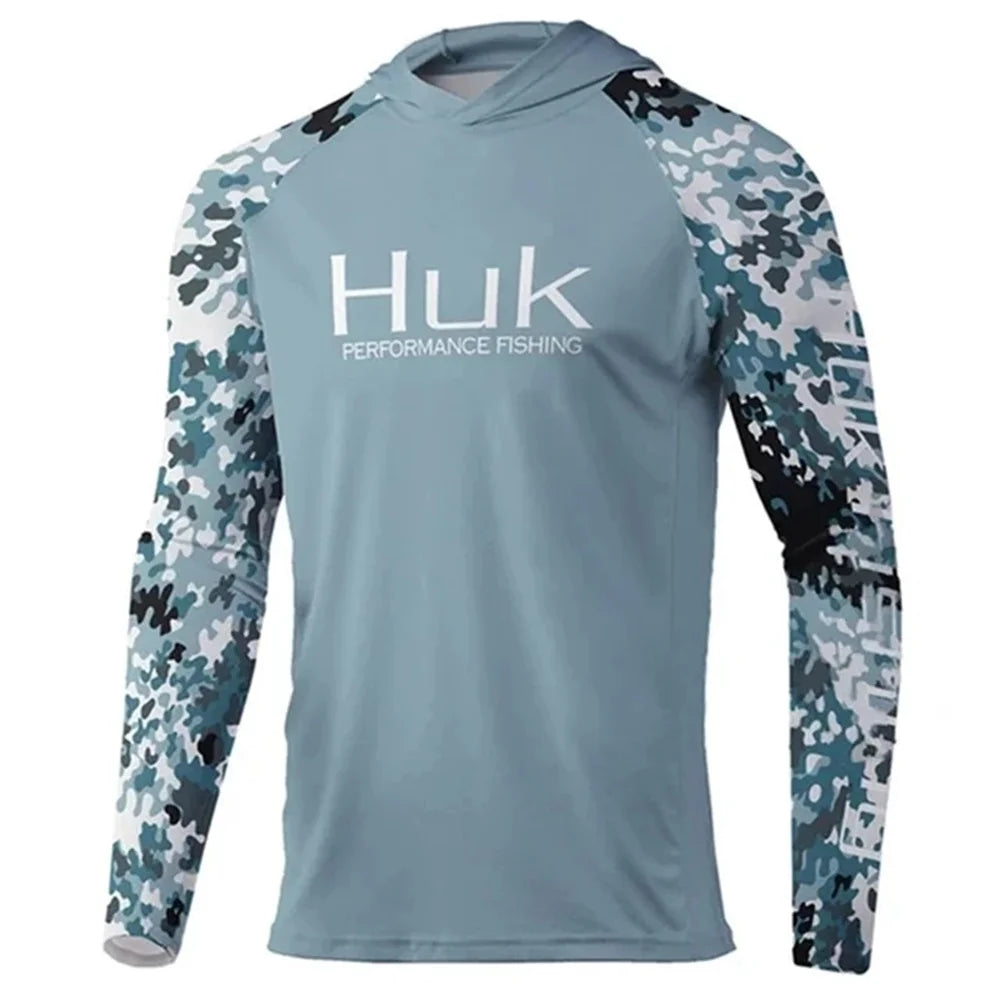 HUK Hooded Fishing Shirts Men's Long Sleeve Fishing Clothing Quick Dry Fishing T Shirt Sun Protection Breathable Fishing Apparel