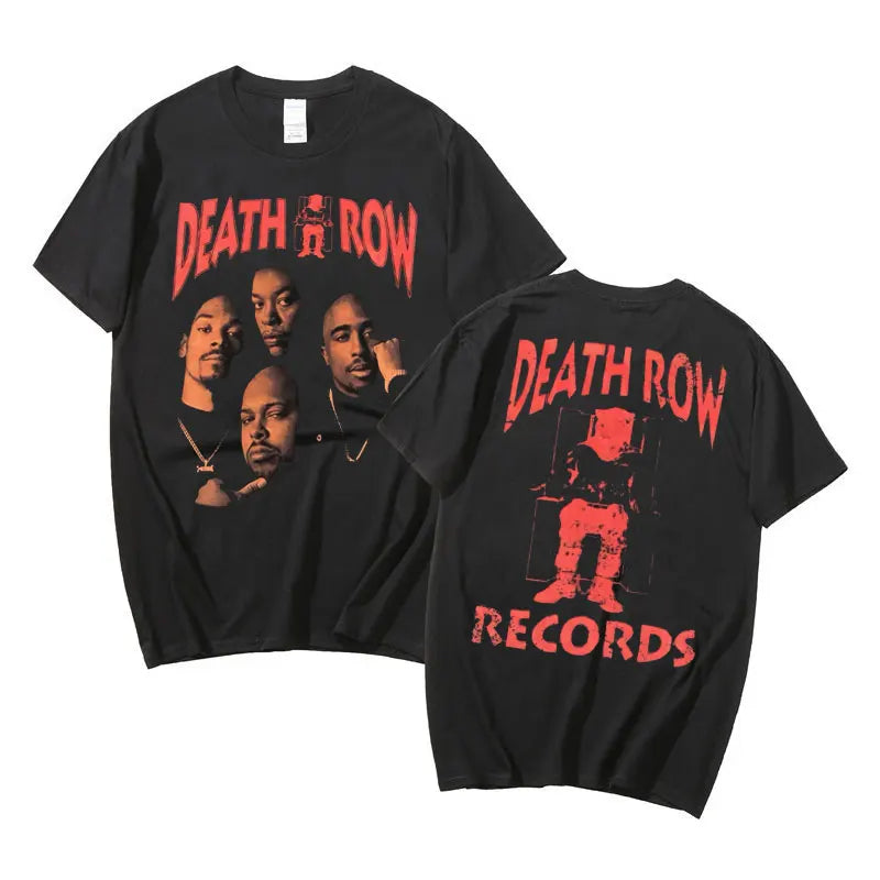 Death Row Records Double Sided Graphic Tshirt Men Women Hip Hop Style T-shirt Man Retro T Shirts Rapper Men's Fashion Streetwear