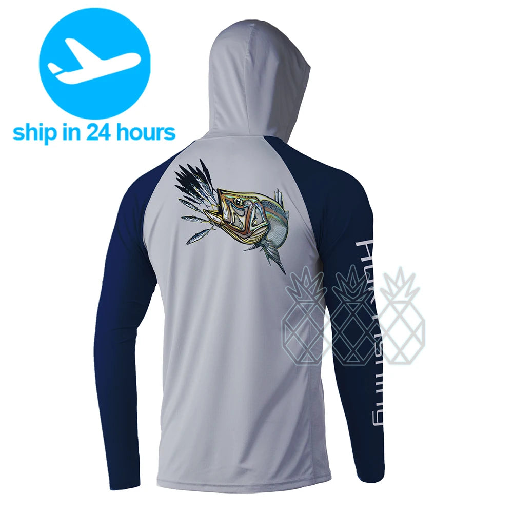 HUK Men's Fishing Hoodie Long Sleeve Jersey UPF 50+ UV Resistant Running Fishing Wear Breathable Team Customized Fishing Shirts