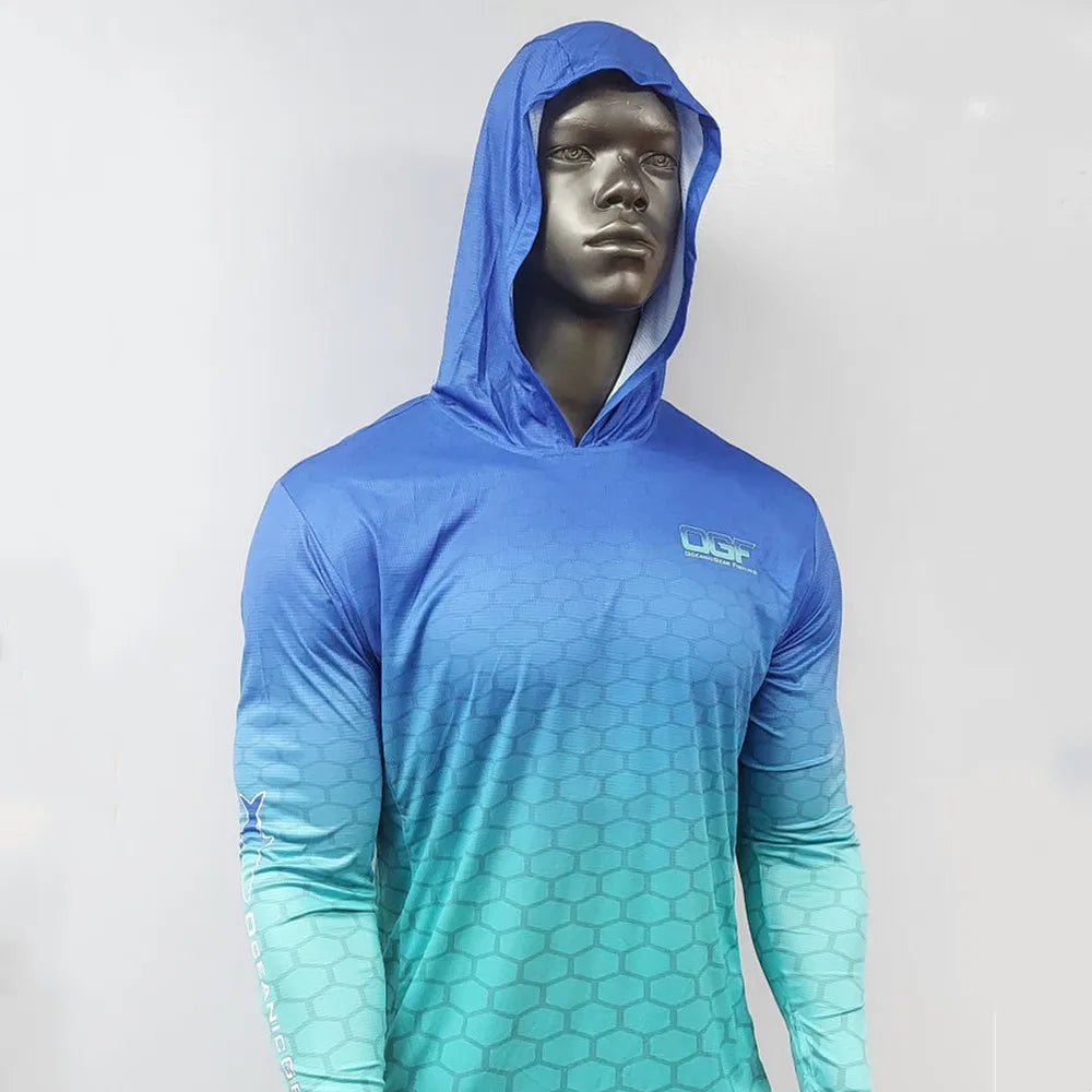 Men's Fishing Hoodie Long Sleeve Jersey UPF 50+ UV Resistant Running Fishing Wear Green Breathable Team Customized Fish Shirt