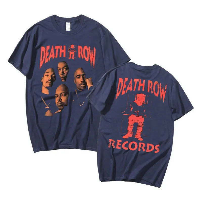 Death Row Records Double Sided Graphic Tshirt Men Women Hip Hop Style T-shirt Man Retro T Shirts Rapper Men's Fashion Streetwear