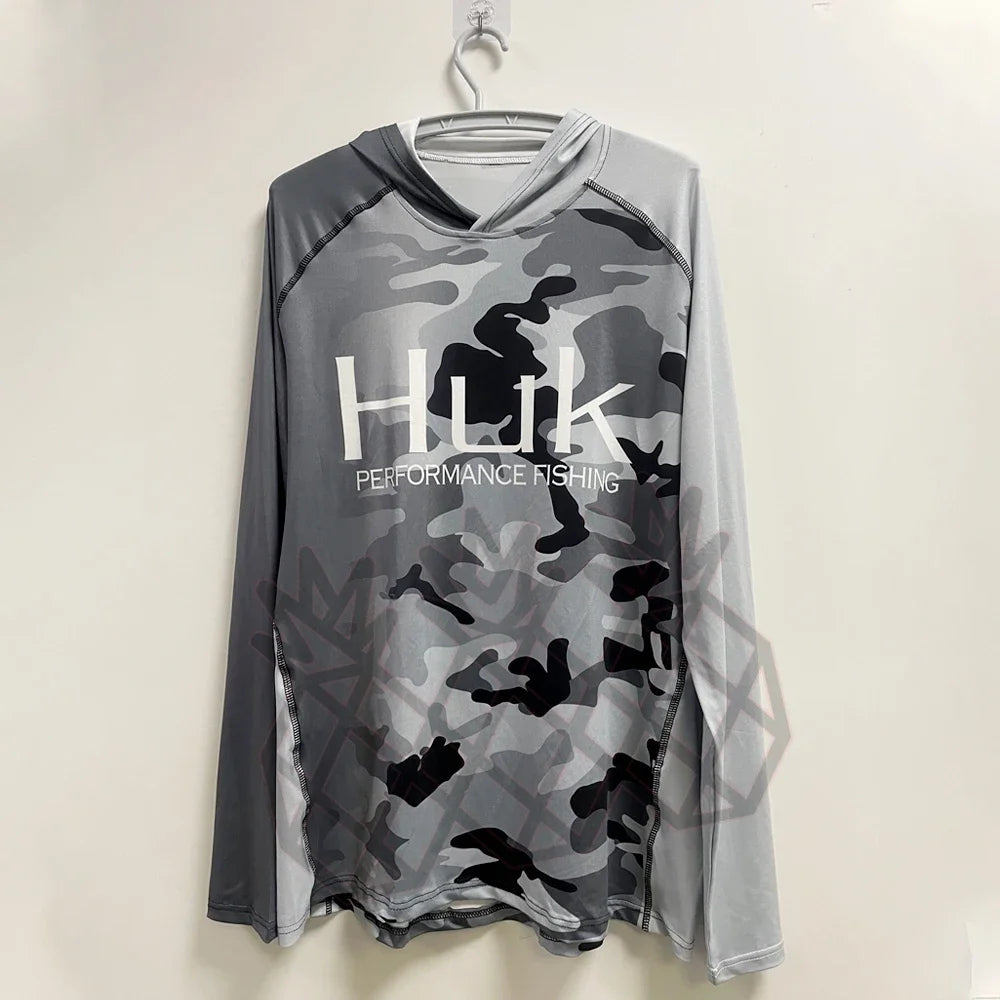 HUK Men's Fishing Hoodie Long Sleeve Jersey UPF 50+ UV Resistant Running Fishing Wear Breathable Team Customized Fishing Shirts