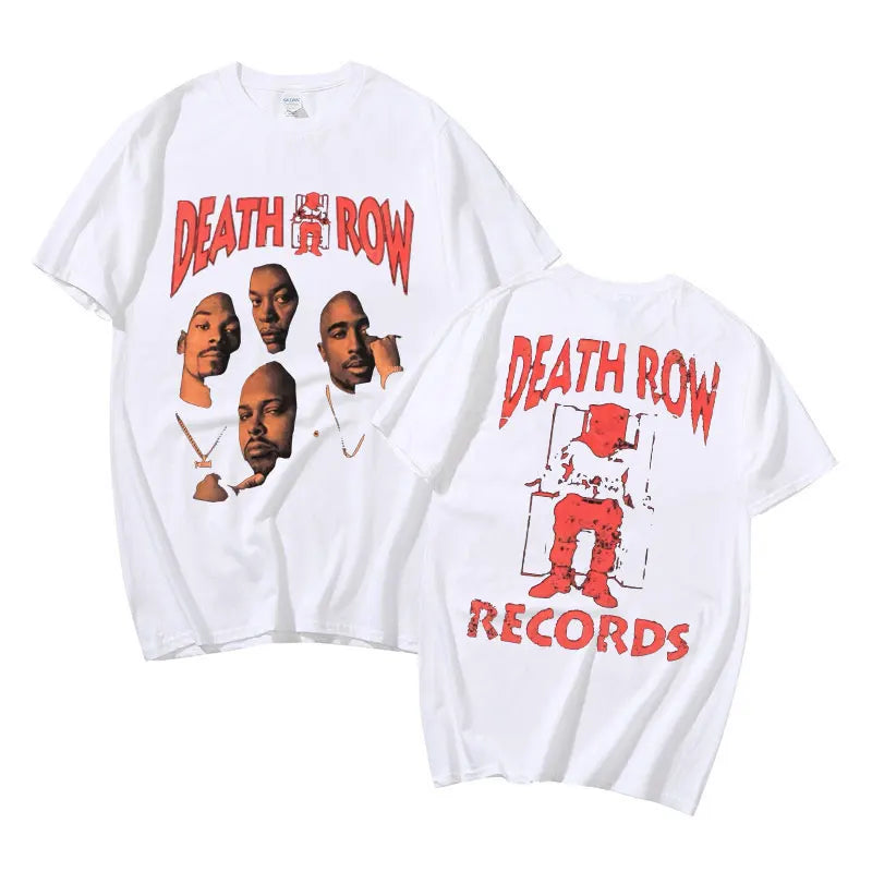 Death Row Records Double Sided Graphic Tshirt Men Women Hip Hop Style T-shirt Man Retro T Shirts Rapper Men's Fashion Streetwear