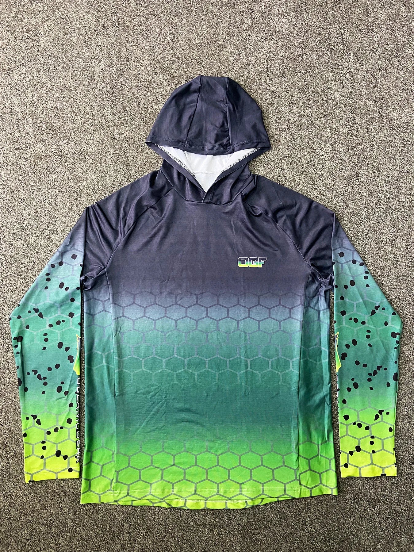 Men's Fishing Hoodie Long Sleeve Jersey UPF 50+ UV Resistant Running Fishing Wear Green Breathable Team Customized Fish Shirt