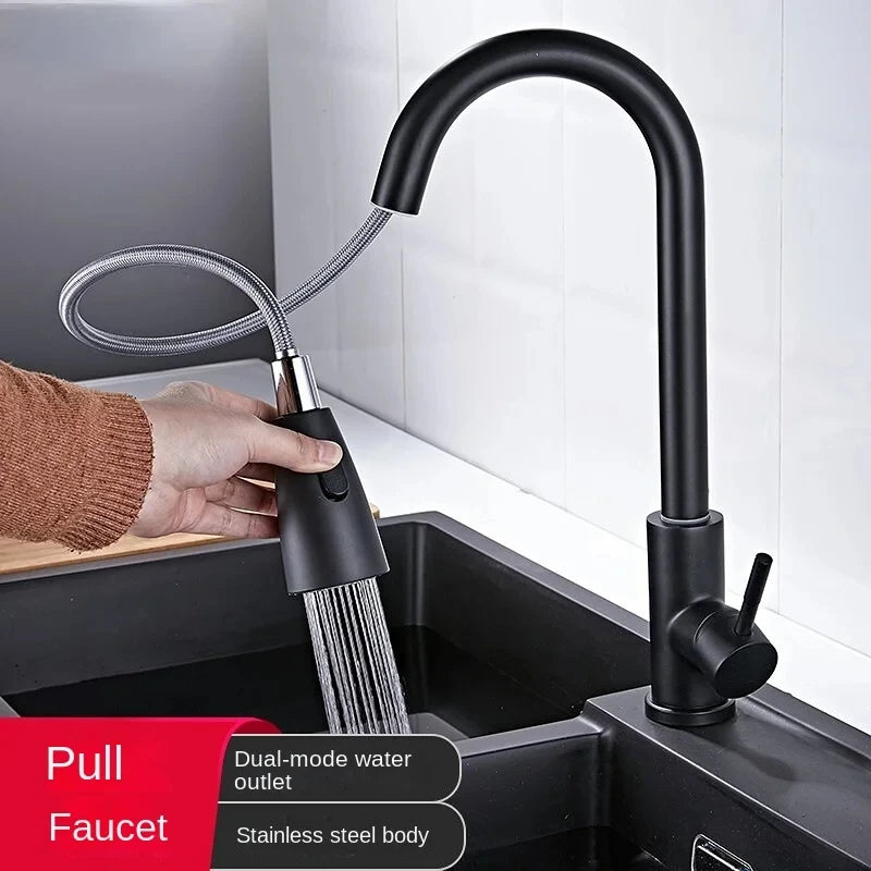 304 stainless steel Kitchen Faucet Single Hole Pull Out Spout Kitchen Sink Mixer Tap Stream Sprayer Head 360 Rotation Fauce