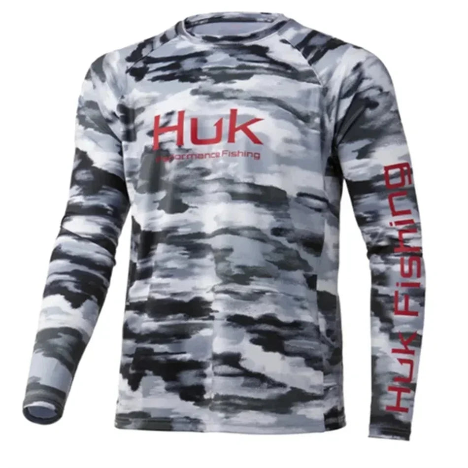 HUK Fishing Shirts Men's Outdoor Summer Long Sleeve Hoodie UPF 50+ T-shirt Tops UV Protection Fishing Clothes Camisa De Pesca